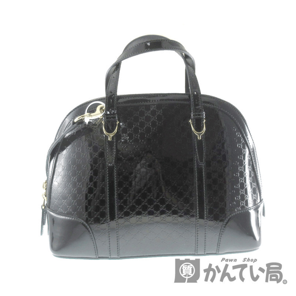 GUCCI Bag Patent Vernis Leather Black Shoulder Handbag